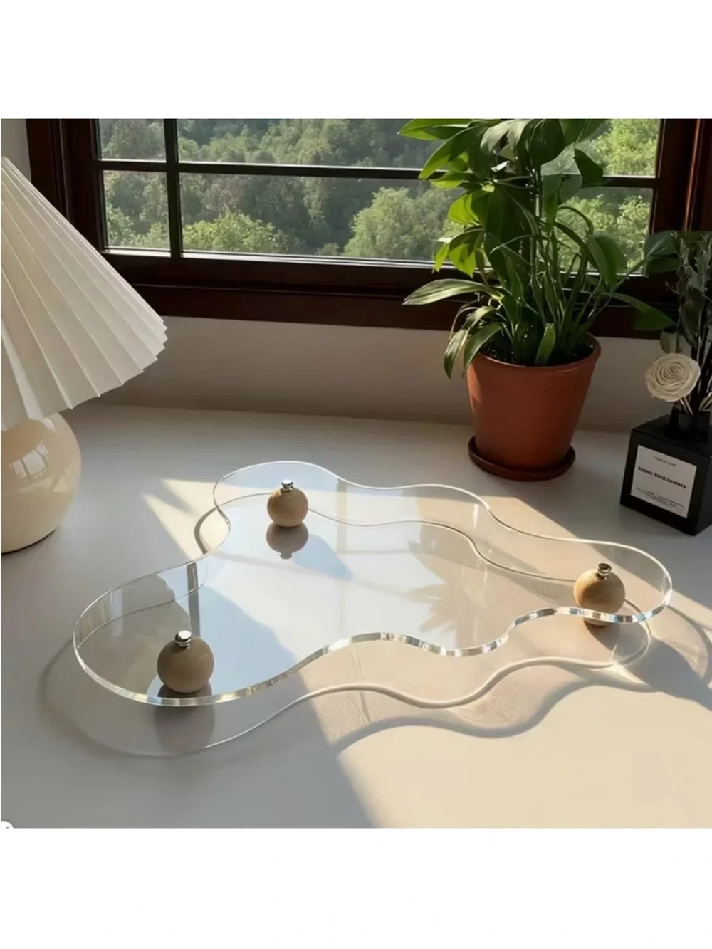 Clear Acrylic Bath Tray with Wooden Round Feet